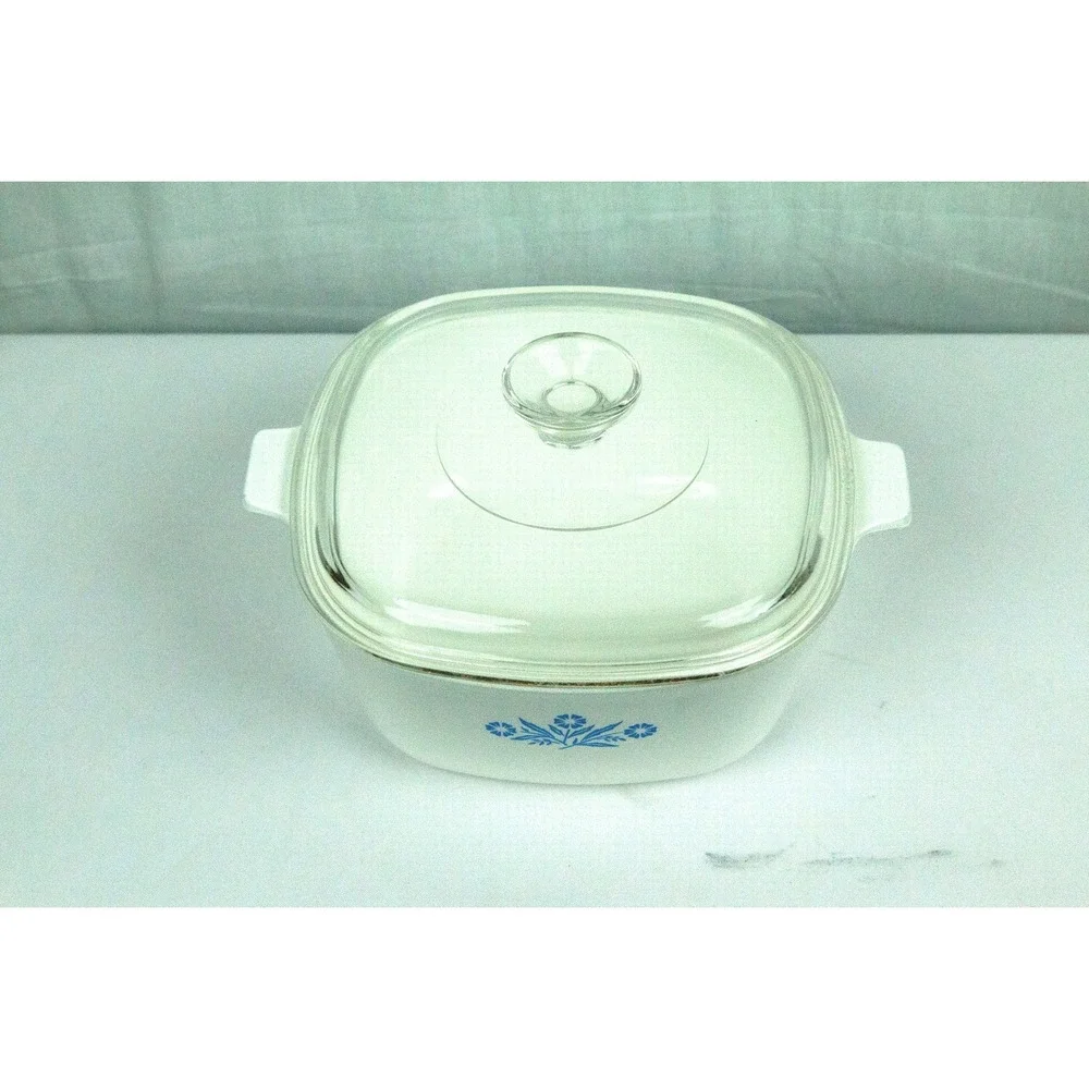 Vintage Corning Ware Cornflower Blue Casserole Dish with Glass Lid Square Baker